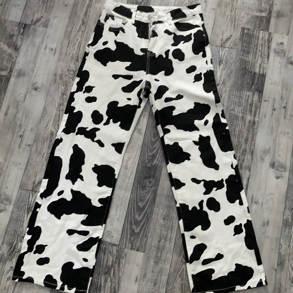 Cow print jeans